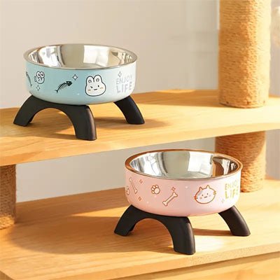 Gamelle chat surelevee presentation escalier gamelle bleu rose