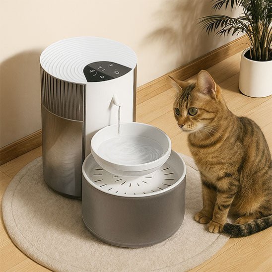 Fontaine a eau chat chat regarde fontaine couleur blanc
