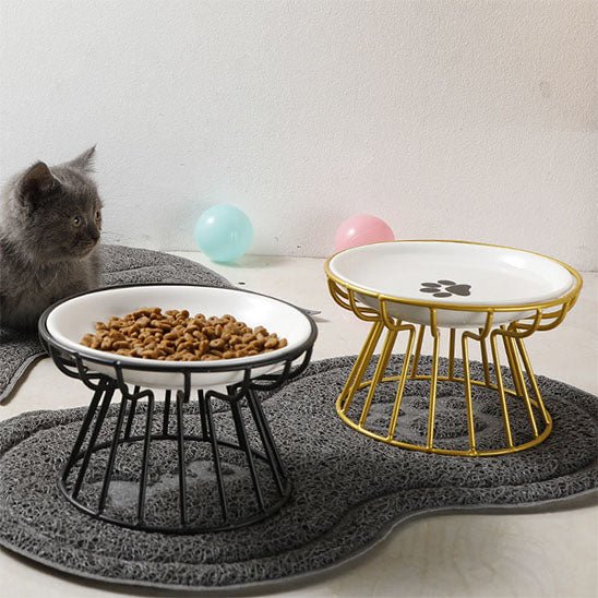 Gamelle chat chaton deux gamelle support noir dore