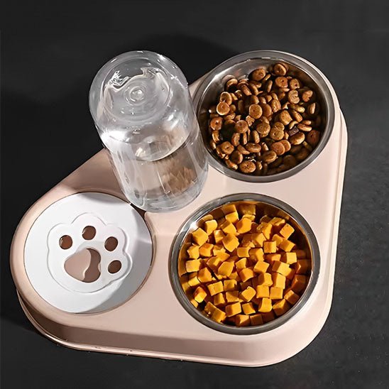 Gamelle pour chat compartiment deux bol croquettes abreuvoir rose