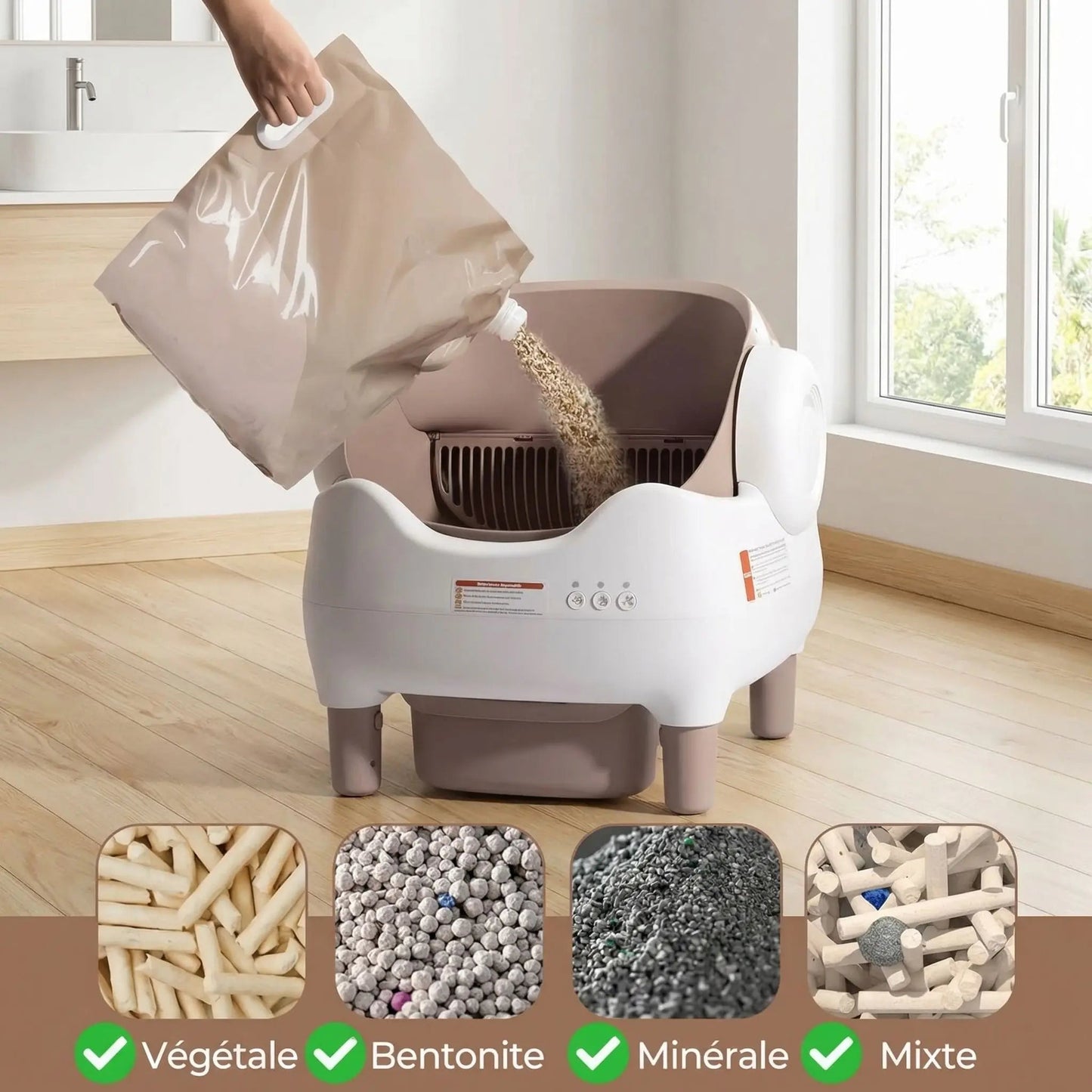 Litière pour chats autonettoyante adapte differentes litières