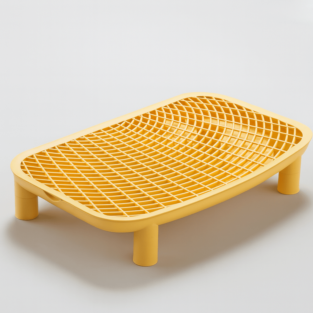 Tapis de litière pour chat couleur jaune.