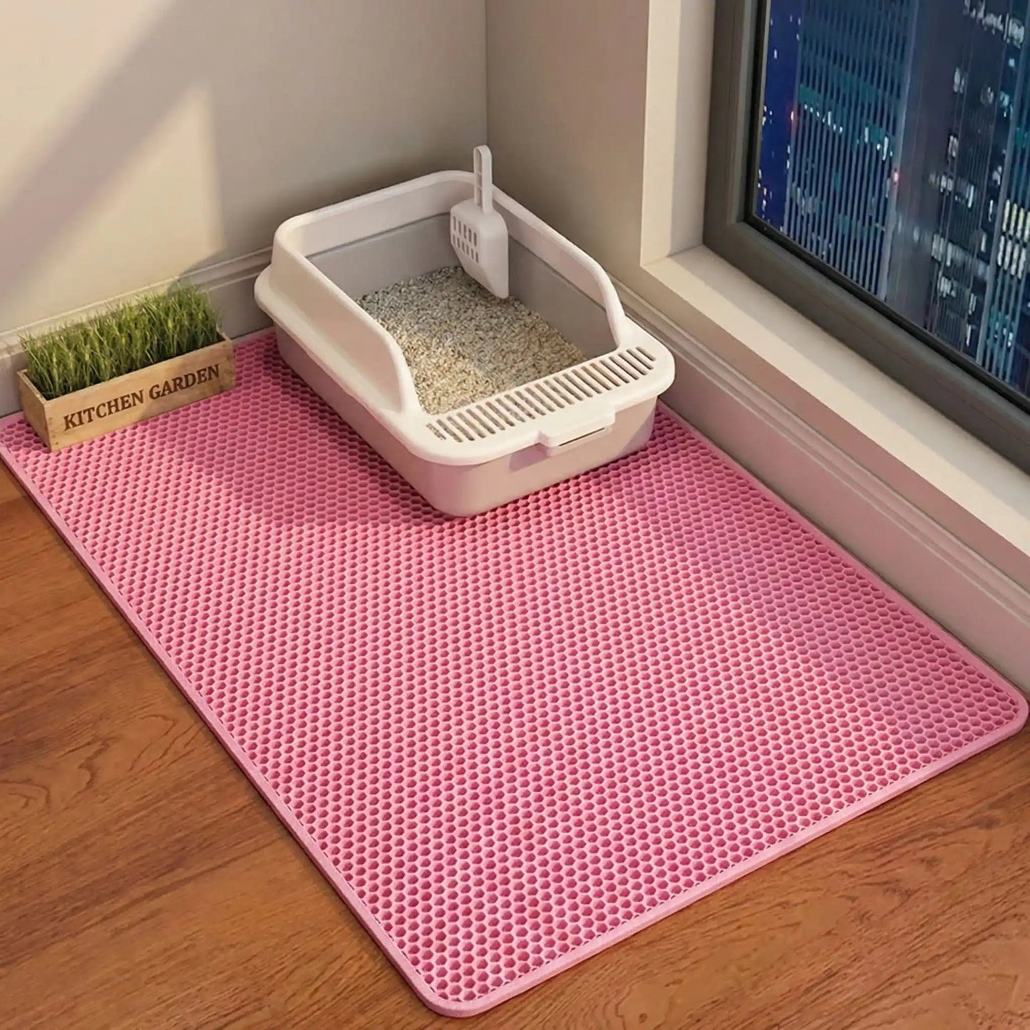 Tapis pour litière chat couleur rose