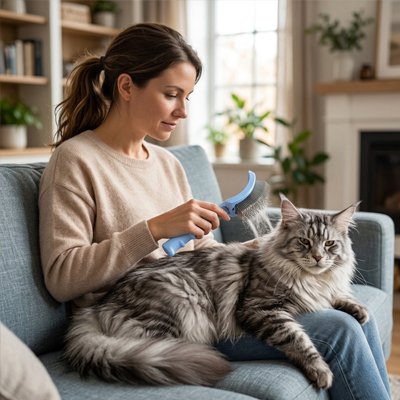 Brosse pour chat poil long maîtresse démêle son chat sans tirer