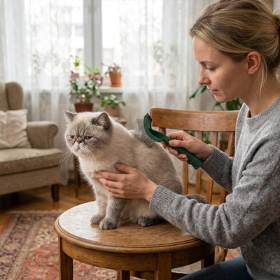 Brosse pour chat poil long maîtresse toilette son chat