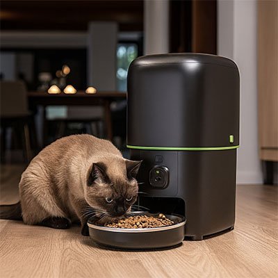 Distributeur automatique croquettes chat chat beige mange croquettes distributeur