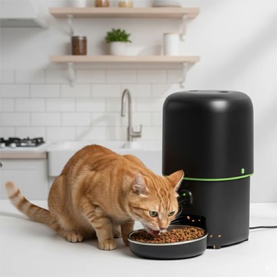 Distributeur automatique croquettes chat chat roux mange croquettes distributeur