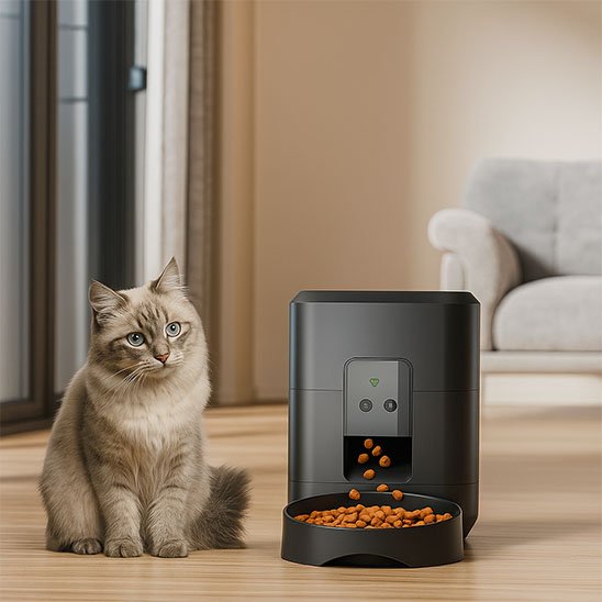 Distributeur de croquettes automatique chat​ presentation chat distributeur noir croquettes