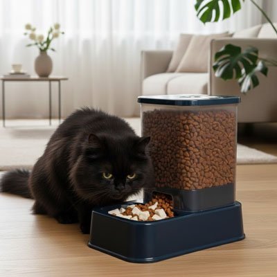 Distributeur de croquettes pour chat automatique chat regarde croquettes distributeur