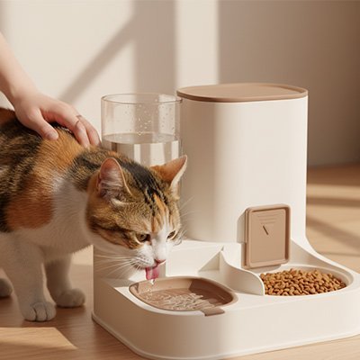 Distributeur de croquettes pour chat-chat boit eau distributeur brun