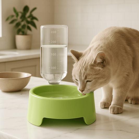 Distributeur eau chat chat boit ditributeur vert.