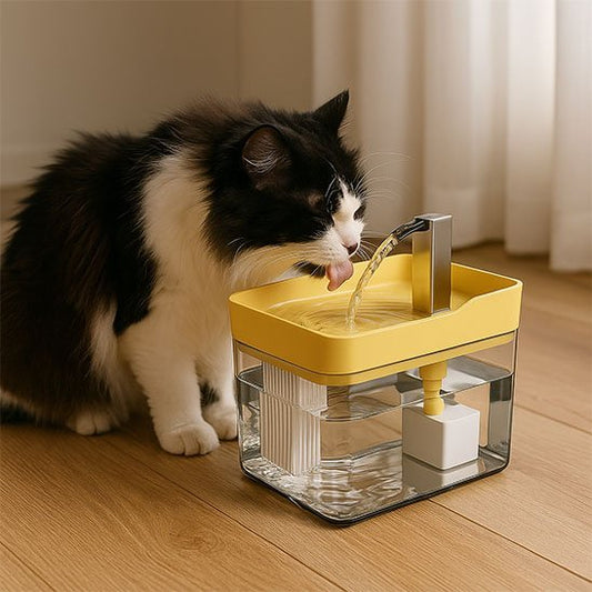 Distributeur eau chat chat boit eau distributeur jaune