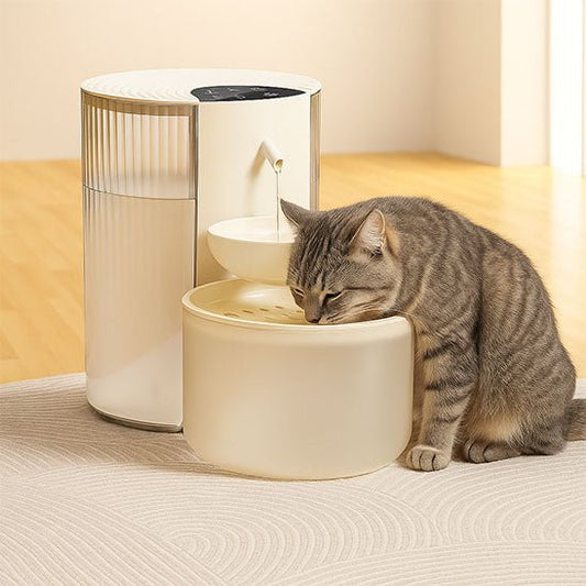 Fontaine a eau chat chat boit fontaine couleur beige