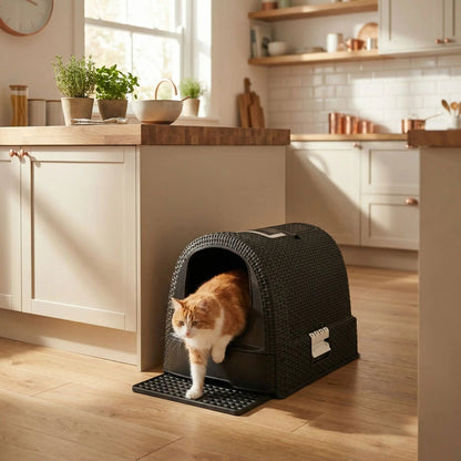 Maison de toilette chat chat sortant de maison