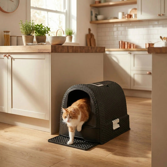Maison de toilette chat chat sortant de maison
