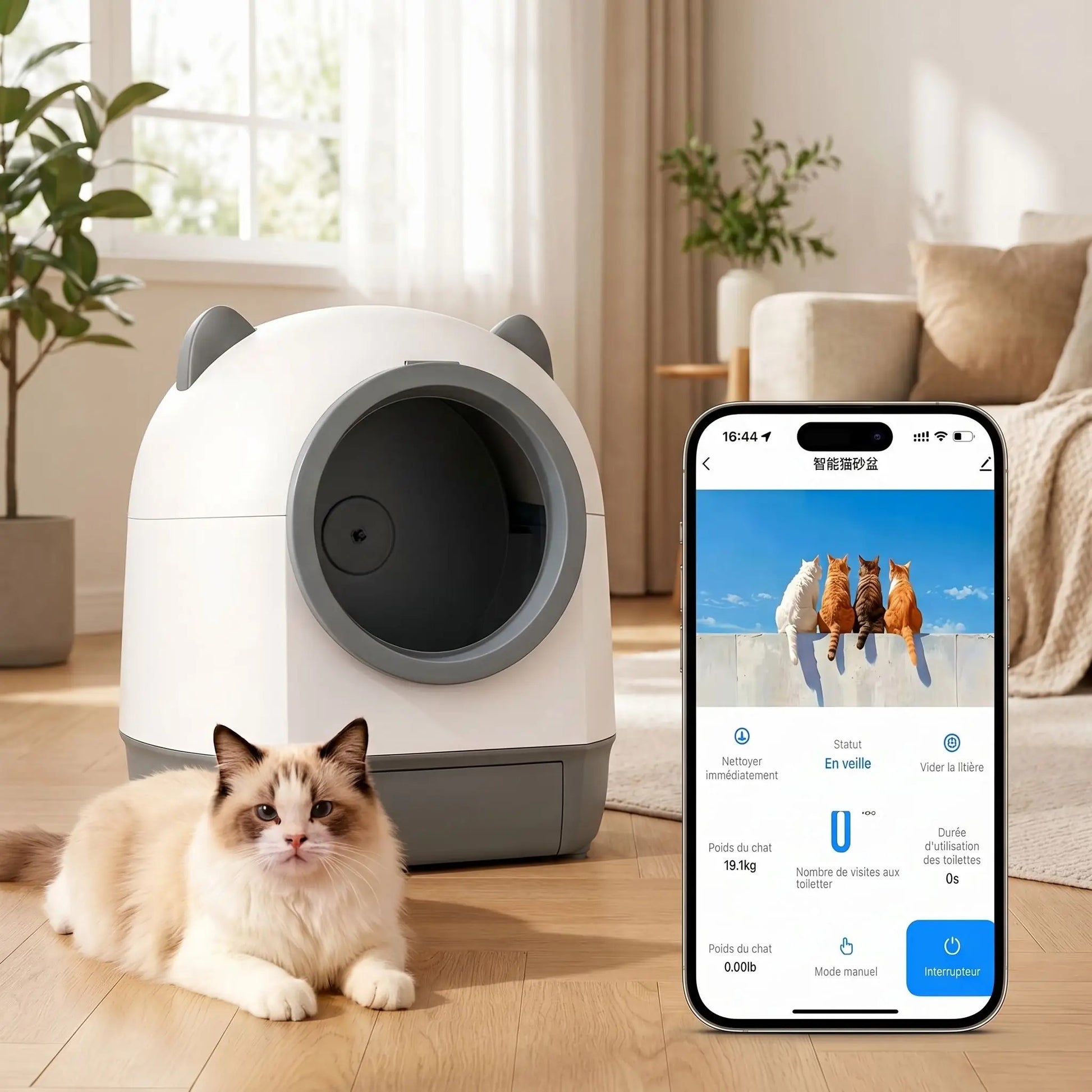 Maison de toilette pour chat autonettoyante contrôle à distance 