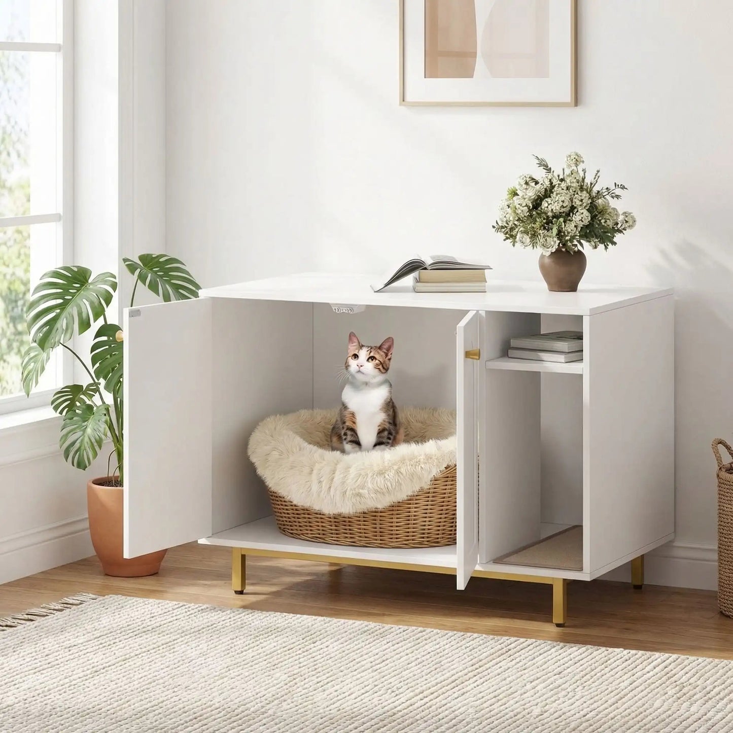 Meuble litière chat polyvalent