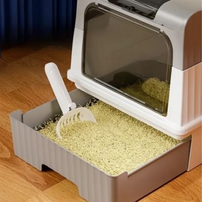 Bac à litière chat demonstration pelle nettoyage dans bac