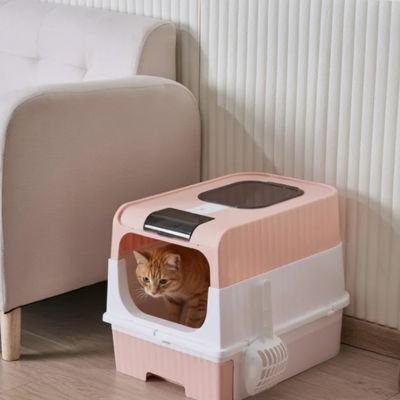 Bac à litière chat chat dans bac modèle rose