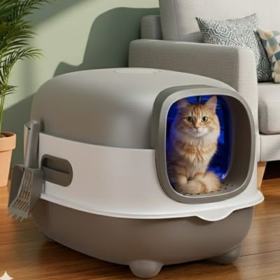 Bac a litiere chat chat dans bac gris avec ultraviolets