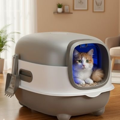 Bac a litiere chat chat couche dans bac gris