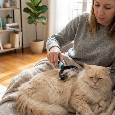 Brosse pour chat maîtresse brosse son chat pour moment de tendresse