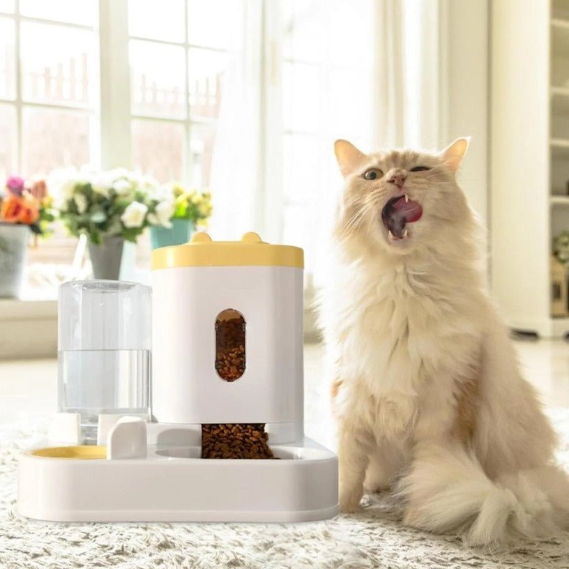 Distributeur croquettes chat leche babines a cote distributeur