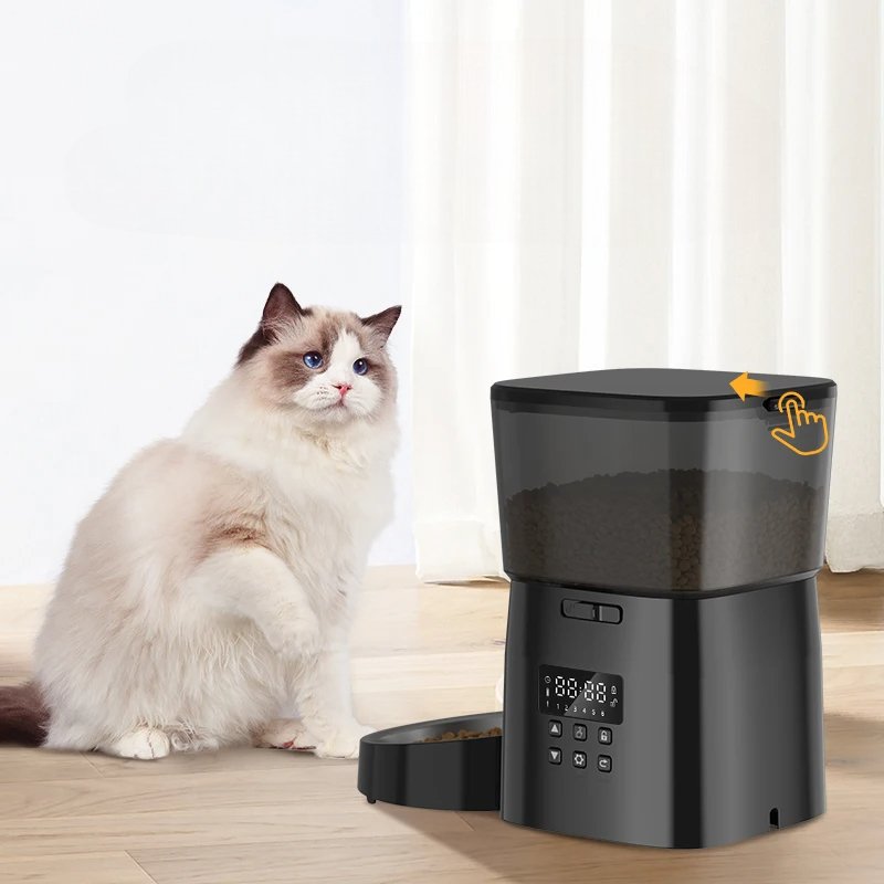 Distributeur Croquettes - AutomaticCatFeeder™ - Noir - Patte et Moustache