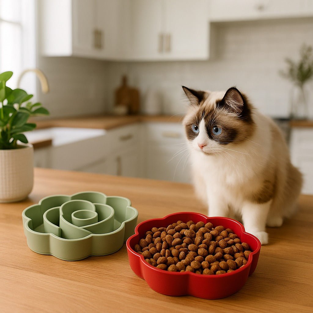 Gamelle-chat-anti-glouton-presentation-chat-gamelle-vert-rouge