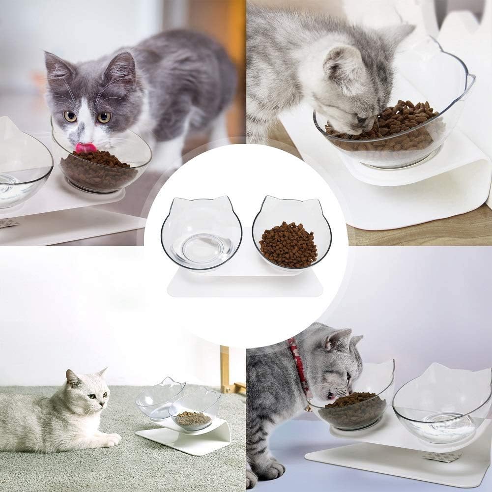 Gamelle Chat - CatDoubleBowl™ - Transparent - Patte et Moustache