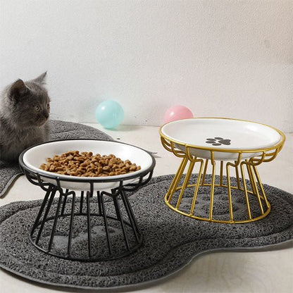 Gamelle chat chaton deux gamelle support noir dore