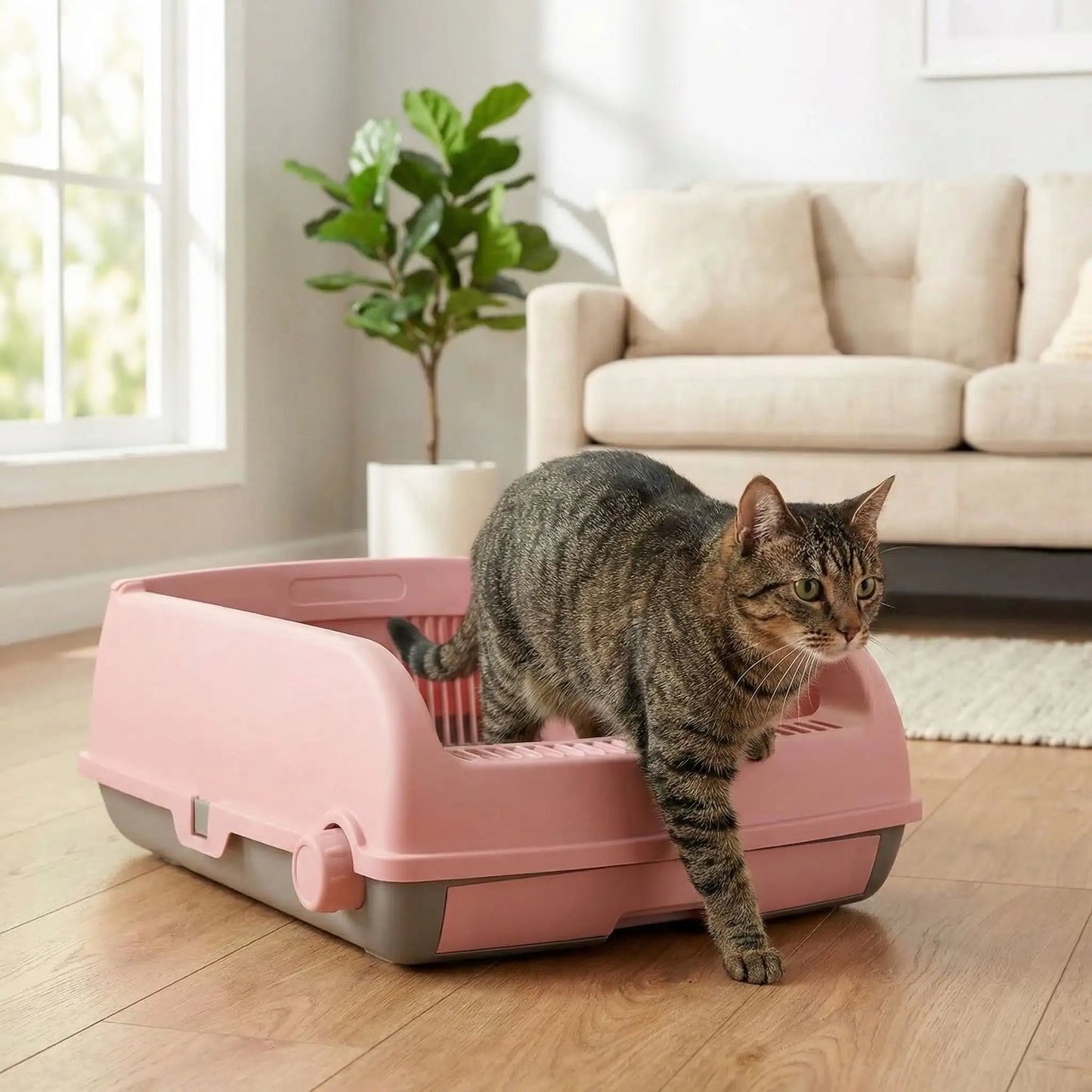 Litière chat semi automatique chat sortant bac litière