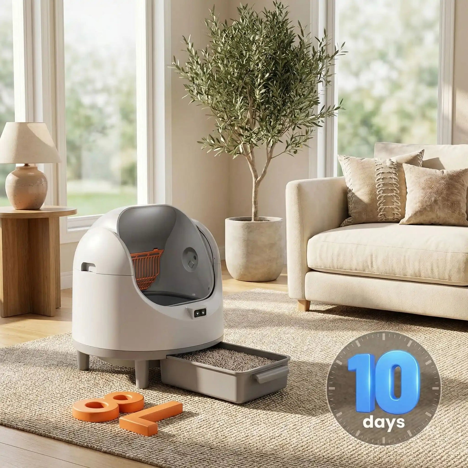 Litiere pour chat automatique grande capacite et durable plusieurs jours