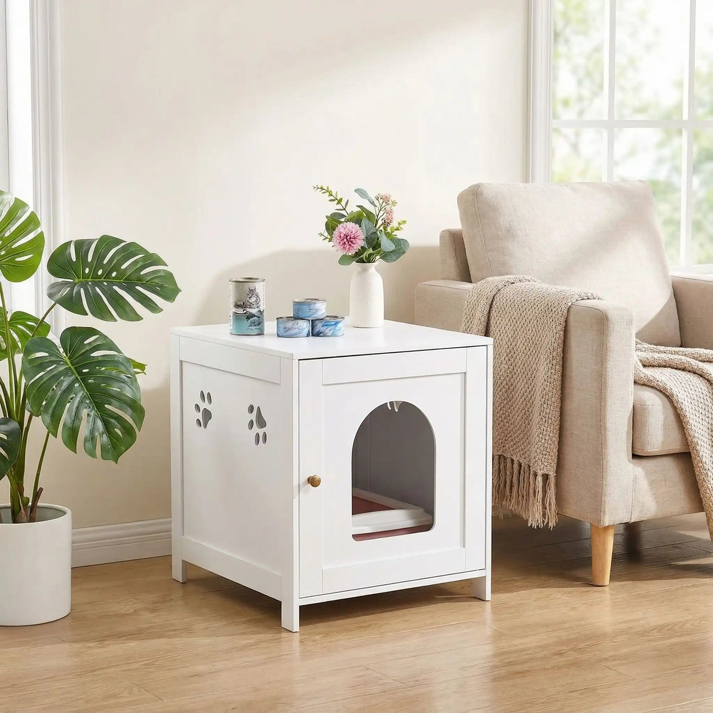 Meuble pour litière chat discret et élégant