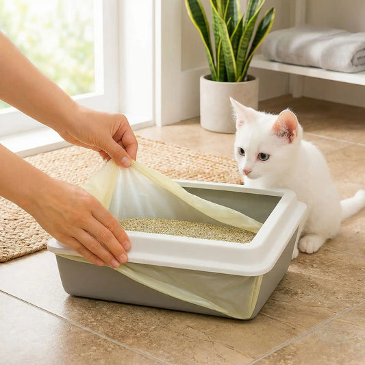 Sac à litière pour chat personne mettant sac bac litiere