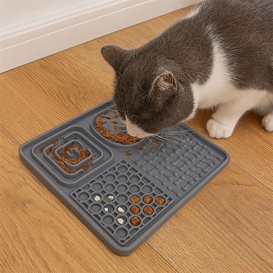 Tapis de lechage chat mange nourriture tapis gris