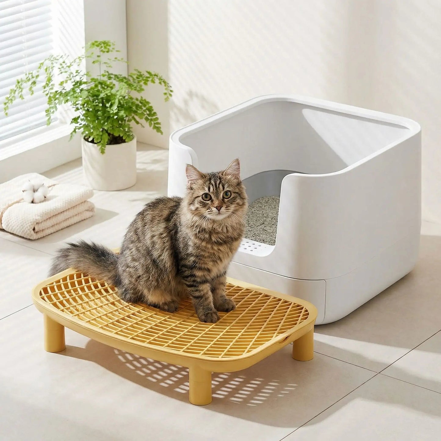 Tapis de litière pour chat chat assis sur marchepied robuste