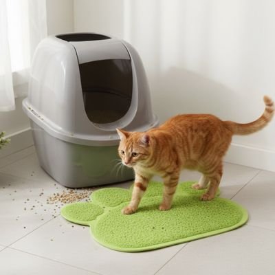 Tapis litière chat chat marche sur tapis litiere