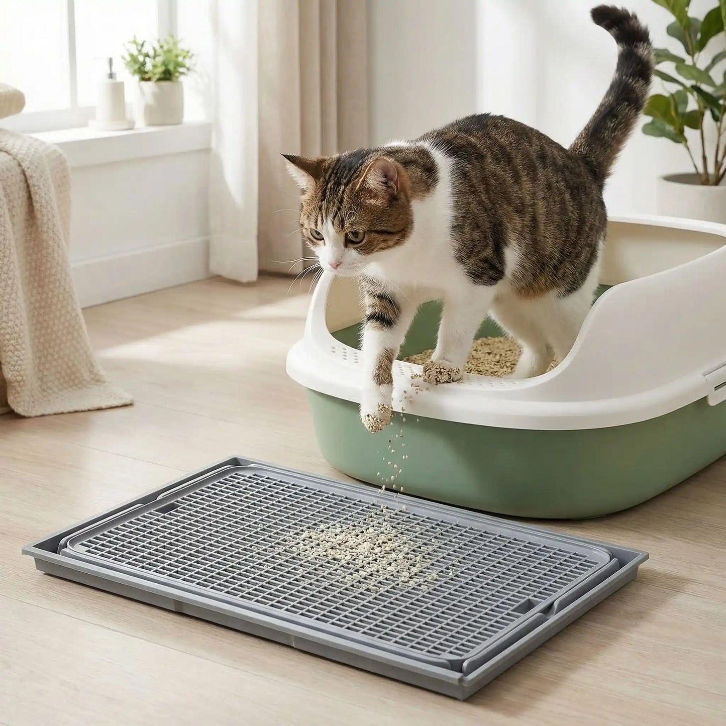 Tapis pour chat litière chat sort bac avec granules pattes