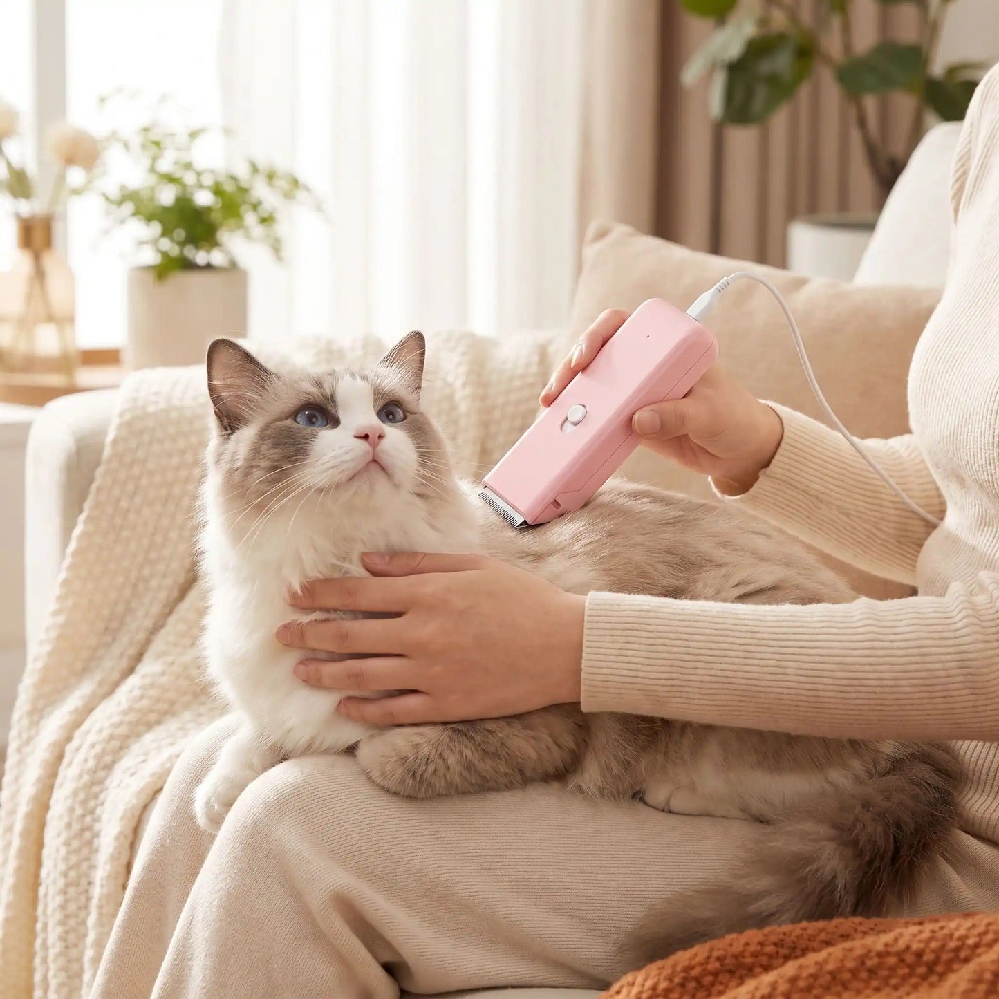 Tondeuse pour chat avec noeud toilettage apaisé