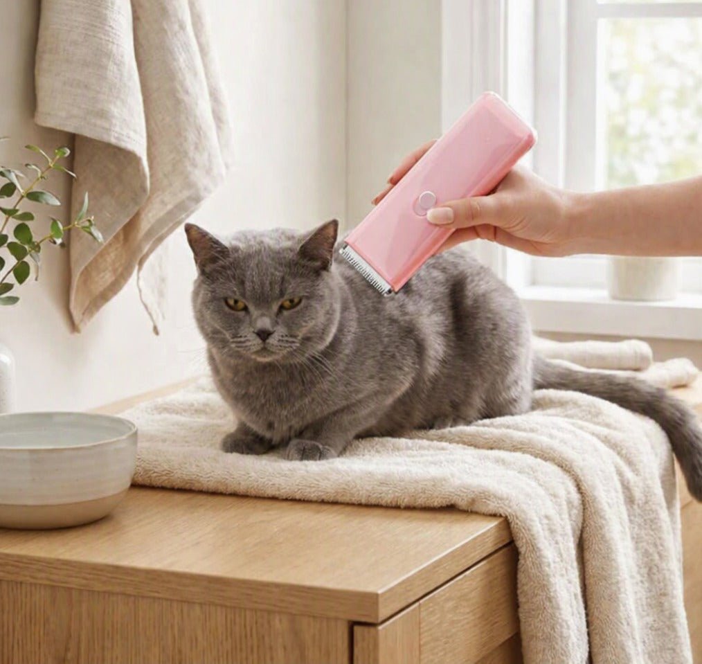 Tondeuse pour chat avec noeud couleur rose